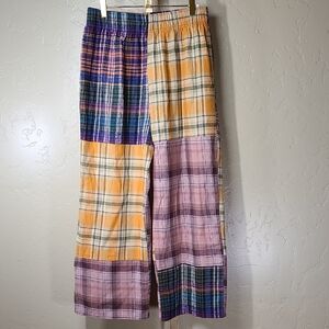 NATURAL LIFE Colorful Plaid Wide Leg Pants Flannel Large Cotton Blend Hi Rise